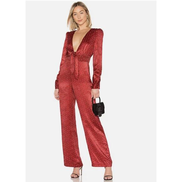 House of Harlow 1960 x Revolve sz. XS Vera Polka Dot Print Jumpsuit Red - Picture 1 of 12